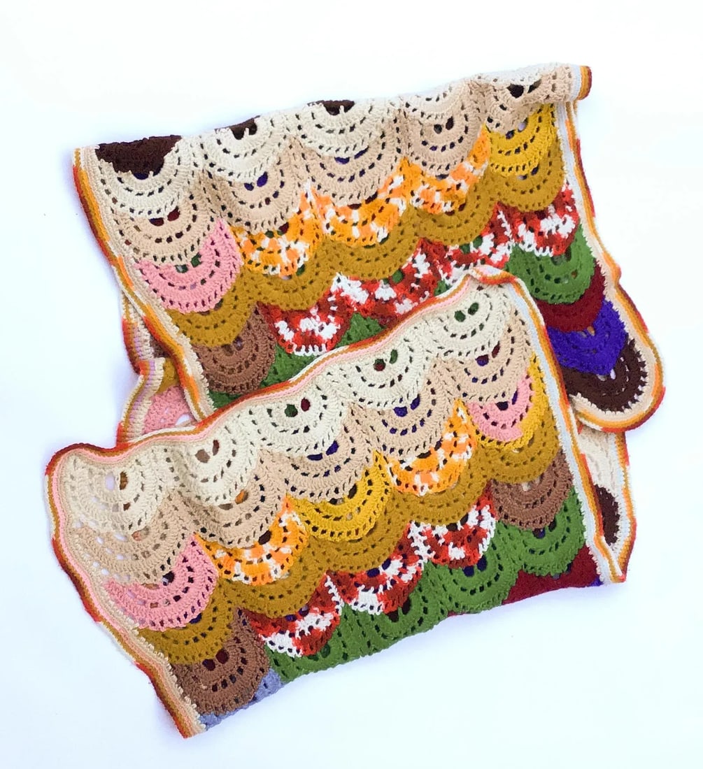 Vintage Pure Wool Hand Crocheted Coverlet - 2
