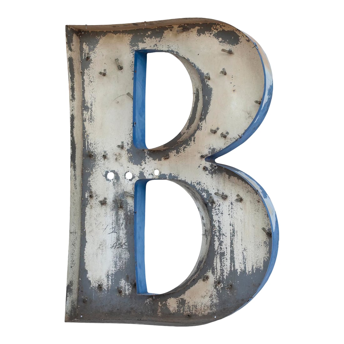 XL Vintage Upper Case Letter "B": XL Vintage Industrial Upper Case Letter "B" See photo with figure to see the size. Condition: Alterations: Original Design Modified Imperfections: Some Imperfections Condition Notes: In Rustic