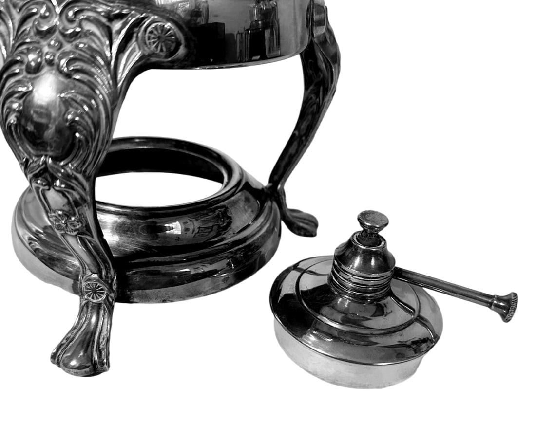Antique Victorian Rococco Revival Silverplated Hot Water Tea Urn Samovar W/Spirit Burner - 9