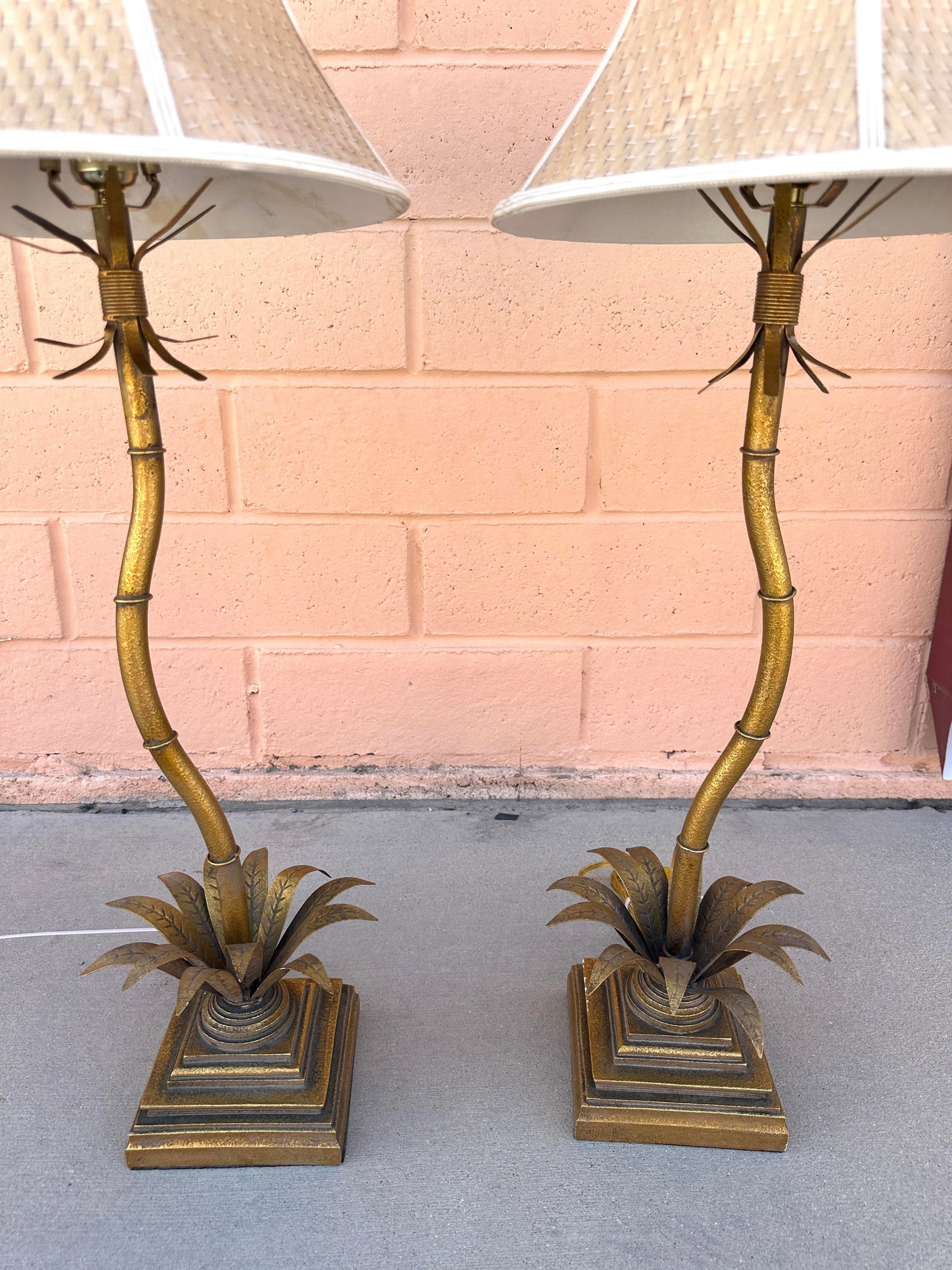 Hollywood Regency Gold Palm Tree Table Lamps - A Pair - 2