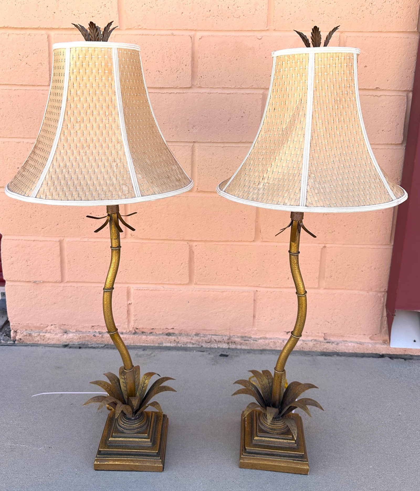 Hollywood Regency Gold Palm Tree Table Lamps - A Pair - 3