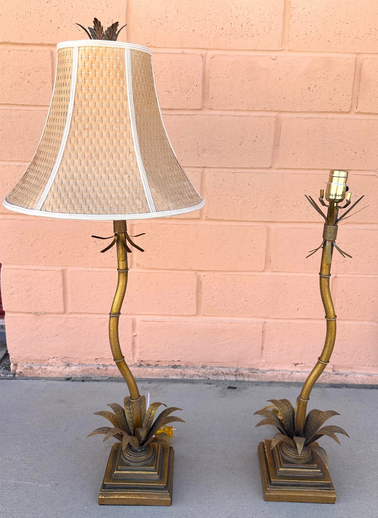 Hollywood Regency Gold Palm Tree Table Lamps - A Pair - 4