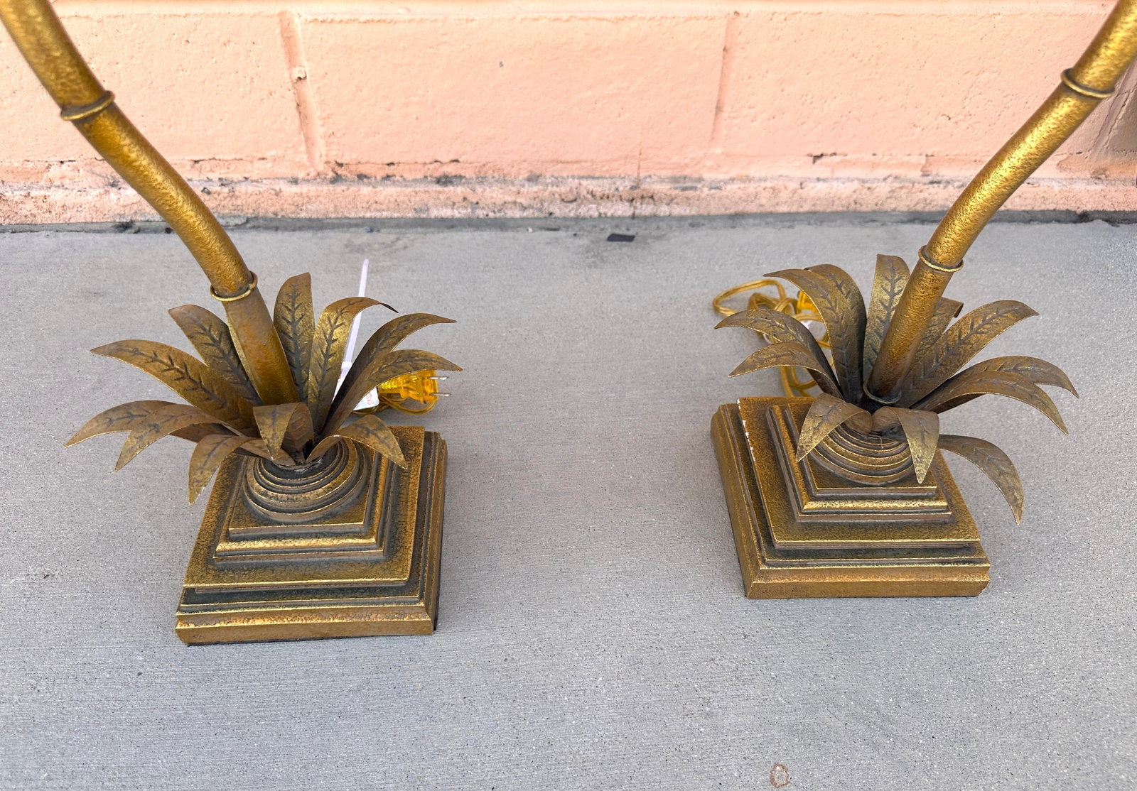 Hollywood Regency Gold Palm Tree Table Lamps - A Pair - 7