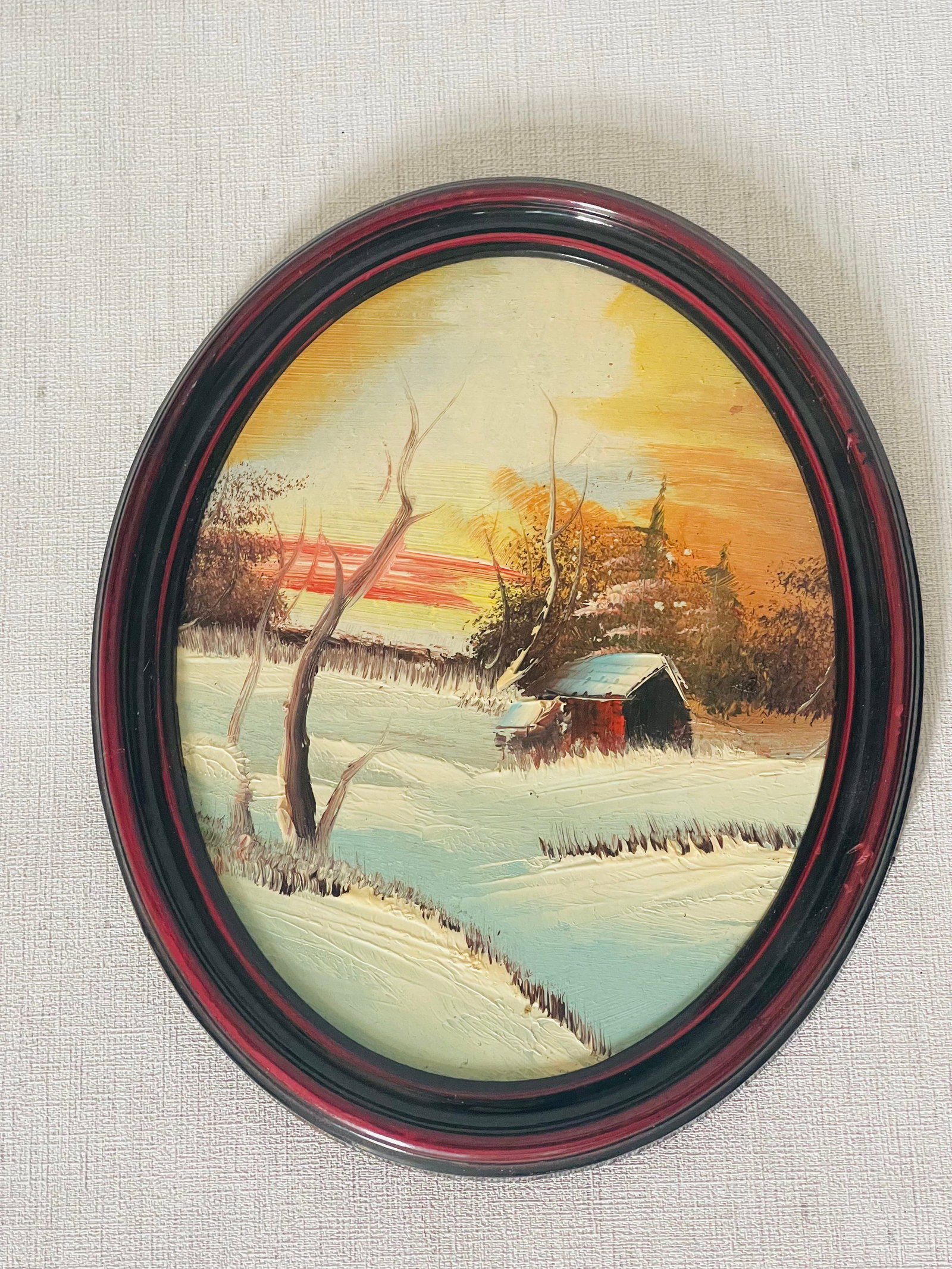 Pair Vintage Romantic Art Paintings in Oval Frames - 4