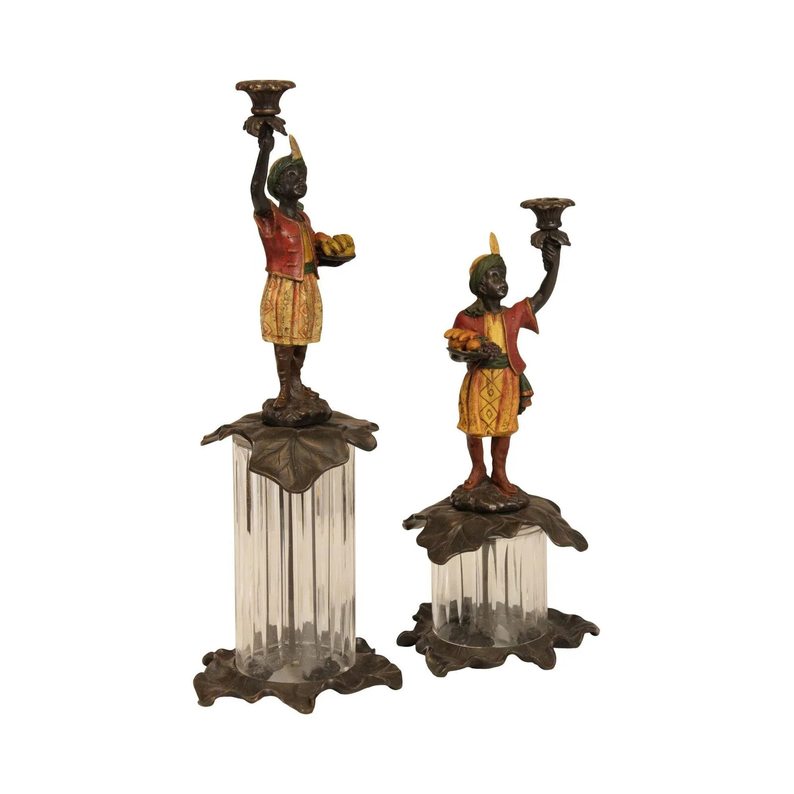 Painted Bronze Figural Candle Holders - A Pair - 13