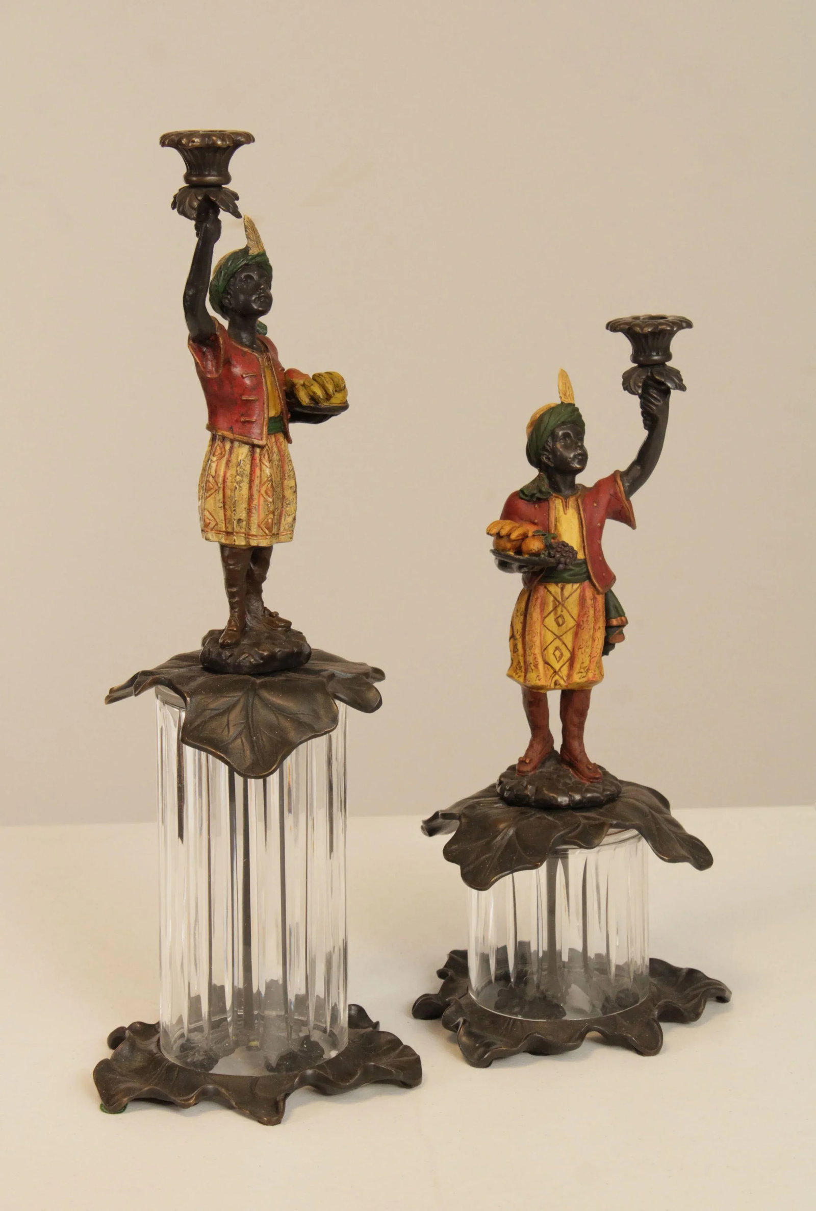 Painted Bronze Figural Candle Holders - A Pair - 2