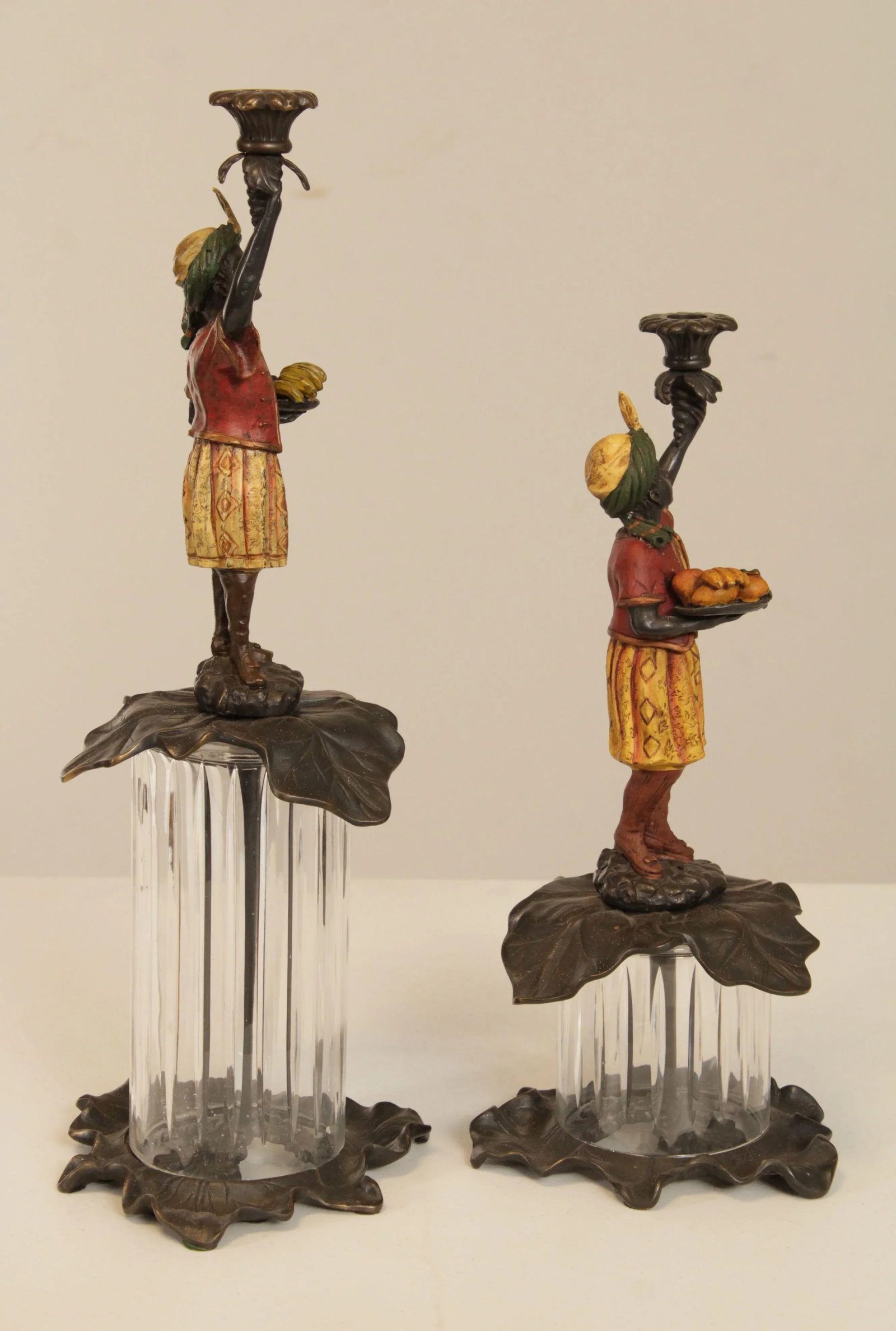 Painted Bronze Figural Candle Holders - A Pair - 3
