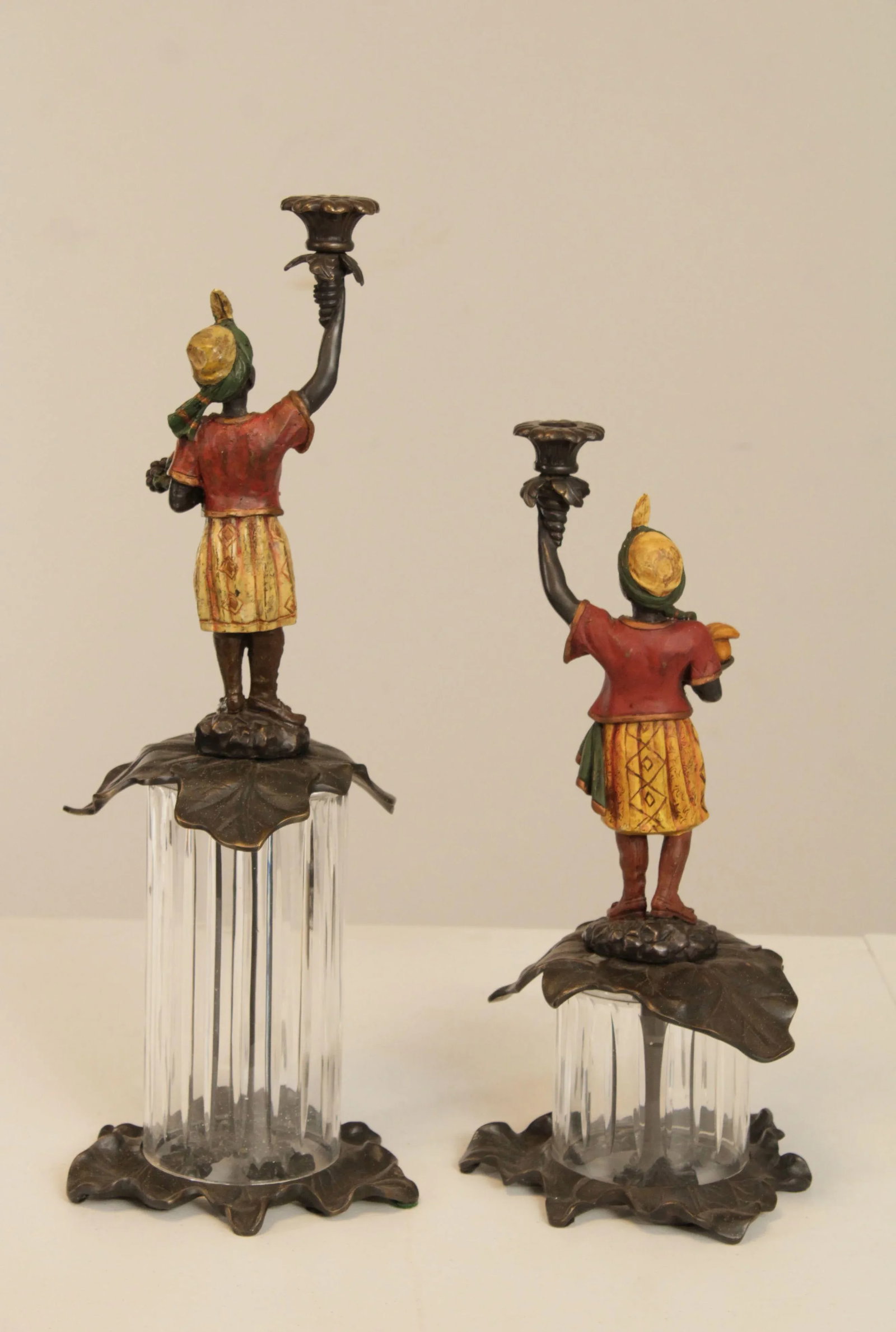 Painted Bronze Figural Candle Holders - A Pair - 4