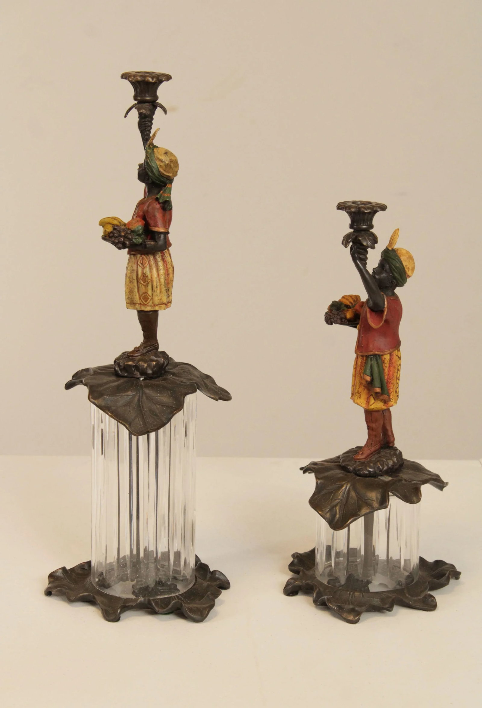 Painted Bronze Figural Candle Holders - A Pair - 5