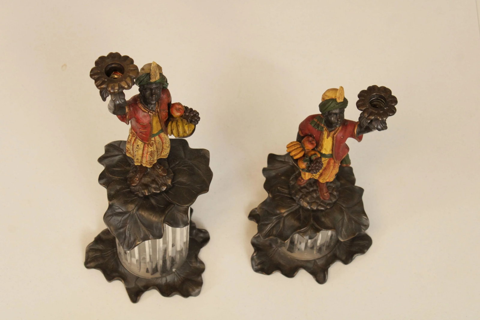 Painted Bronze Figural Candle Holders - A Pair - 7