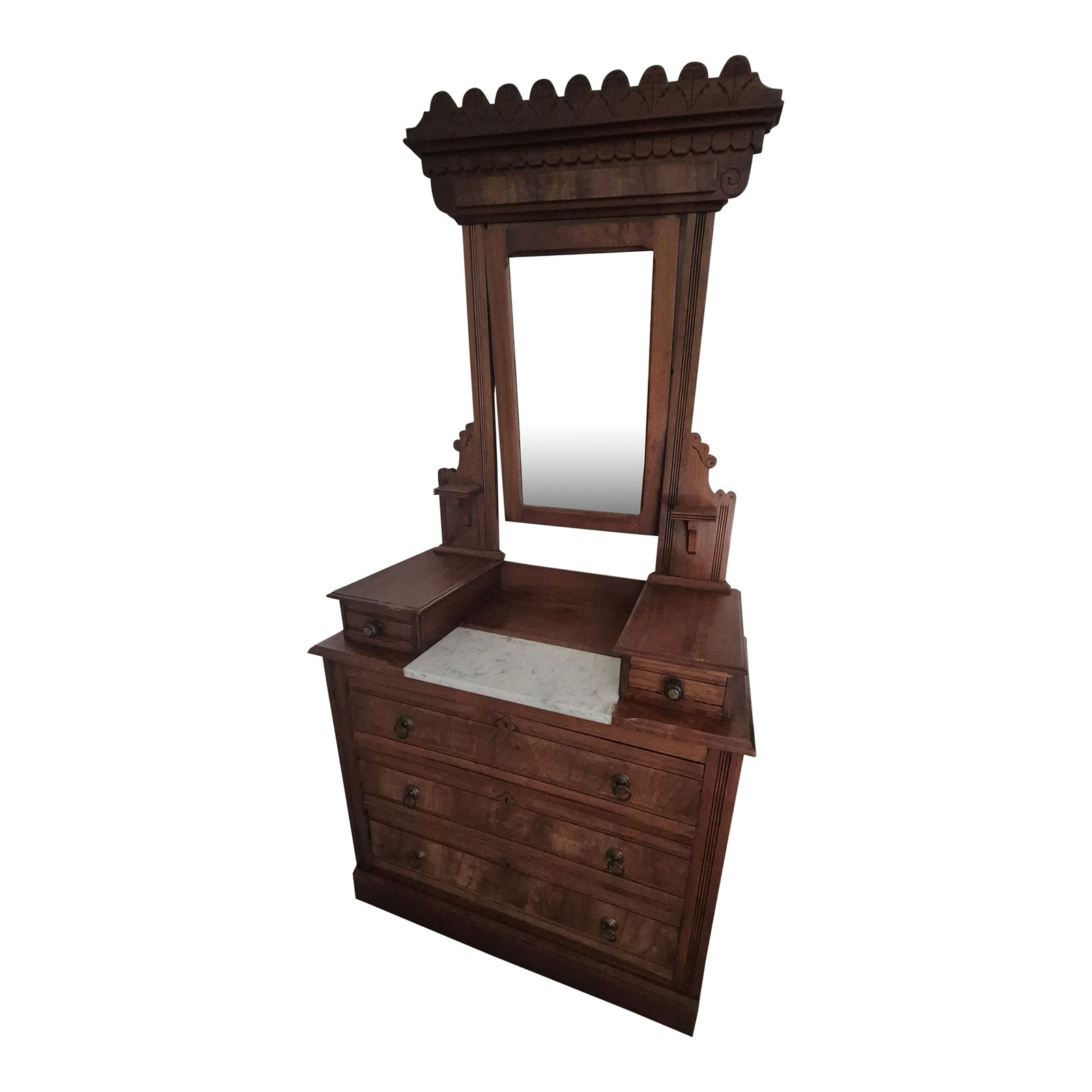 Antique Victorian Eastlake Marble Top Burled Dresser With Swivel Mirror (1 of 7)