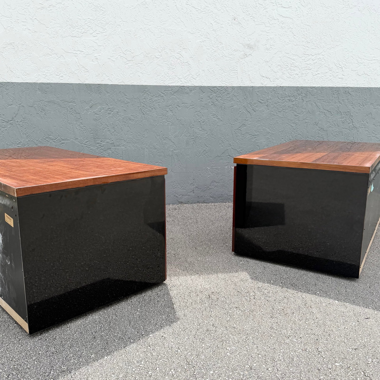 Vintage "Elan" Black Lacquered Koa Wood Cabinets by Henredon - A Pair - 4