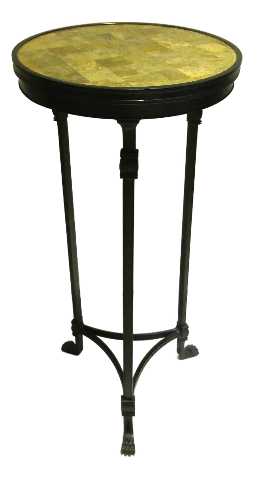 Theodore Alexander Empire Style Stone and Bronze Tripod Drink / Accent Table: The Theodore Alexander Empire Style Stone and Bronze Tripod Drink / Accent Table is a luxurious and elegant piece of furniture perfect for adults' home decor. This round table features a stone