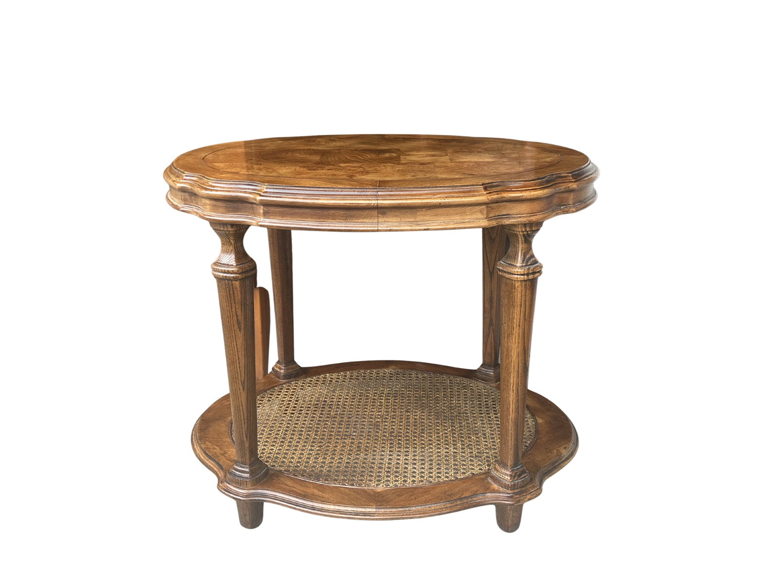 Vintage Ethan Allen Walnut Burl & Cane Oval Side Table - Two-Tier French Regency Accent With Marquet - 5