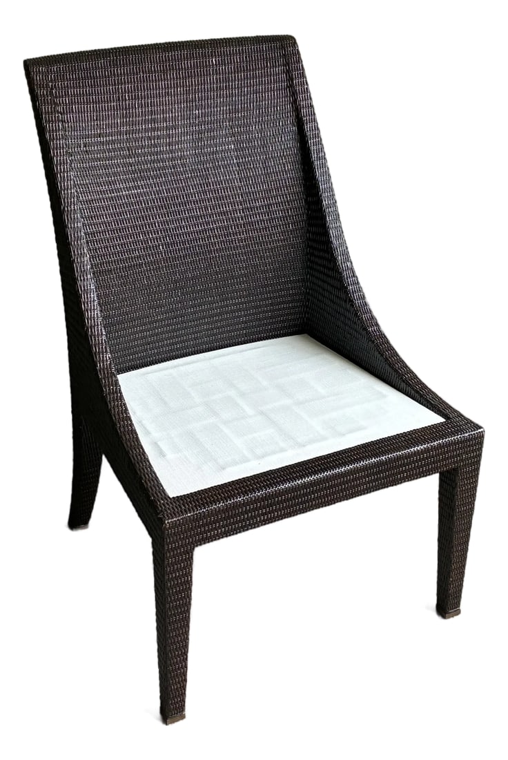 Late 20th Century McGuire Woven Rattan Side Dining Chair With Ivory Cushion - 2