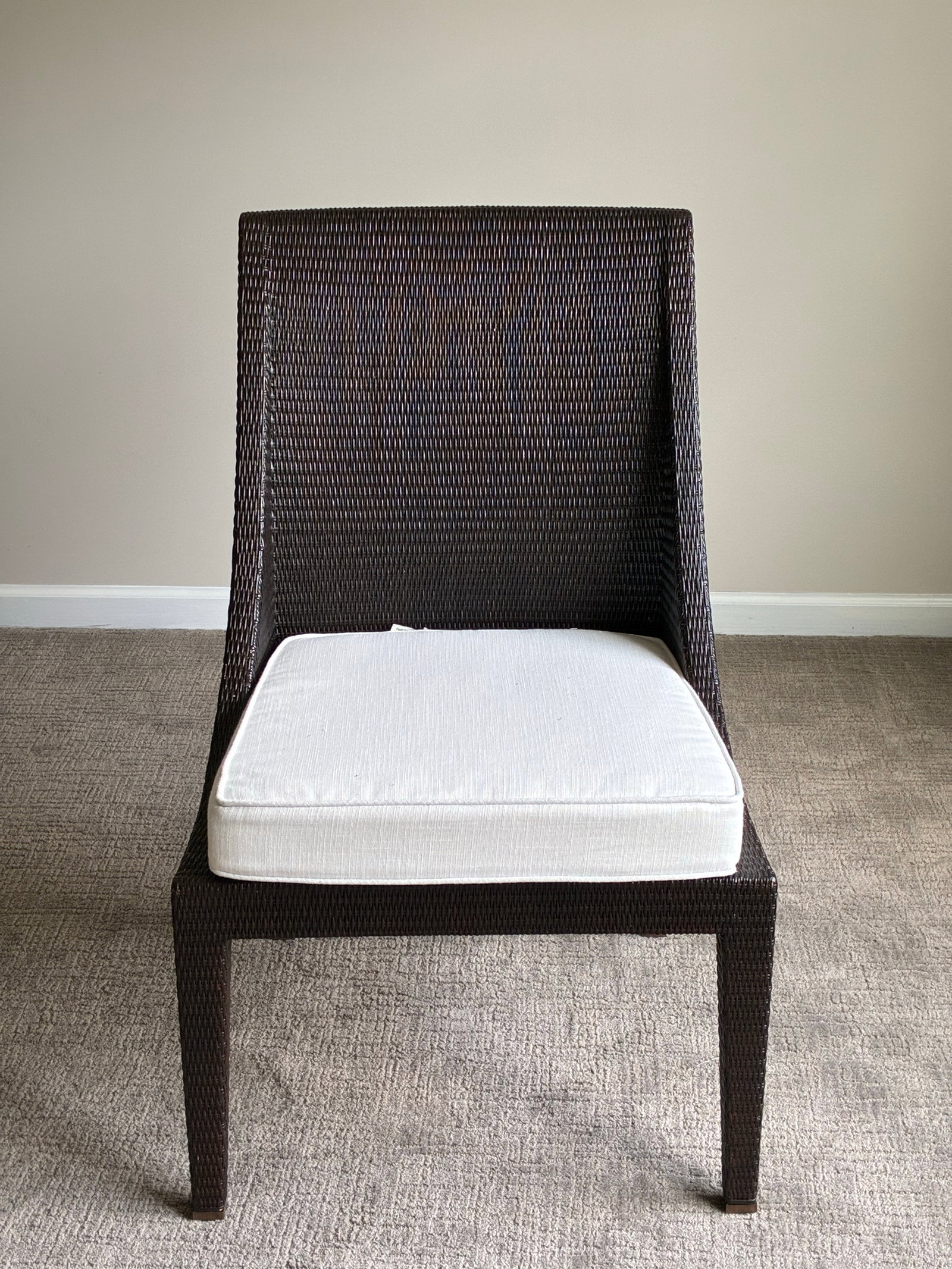 Late 20th Century McGuire Woven Rattan Side Dining Chair With Ivory Cushion - 3