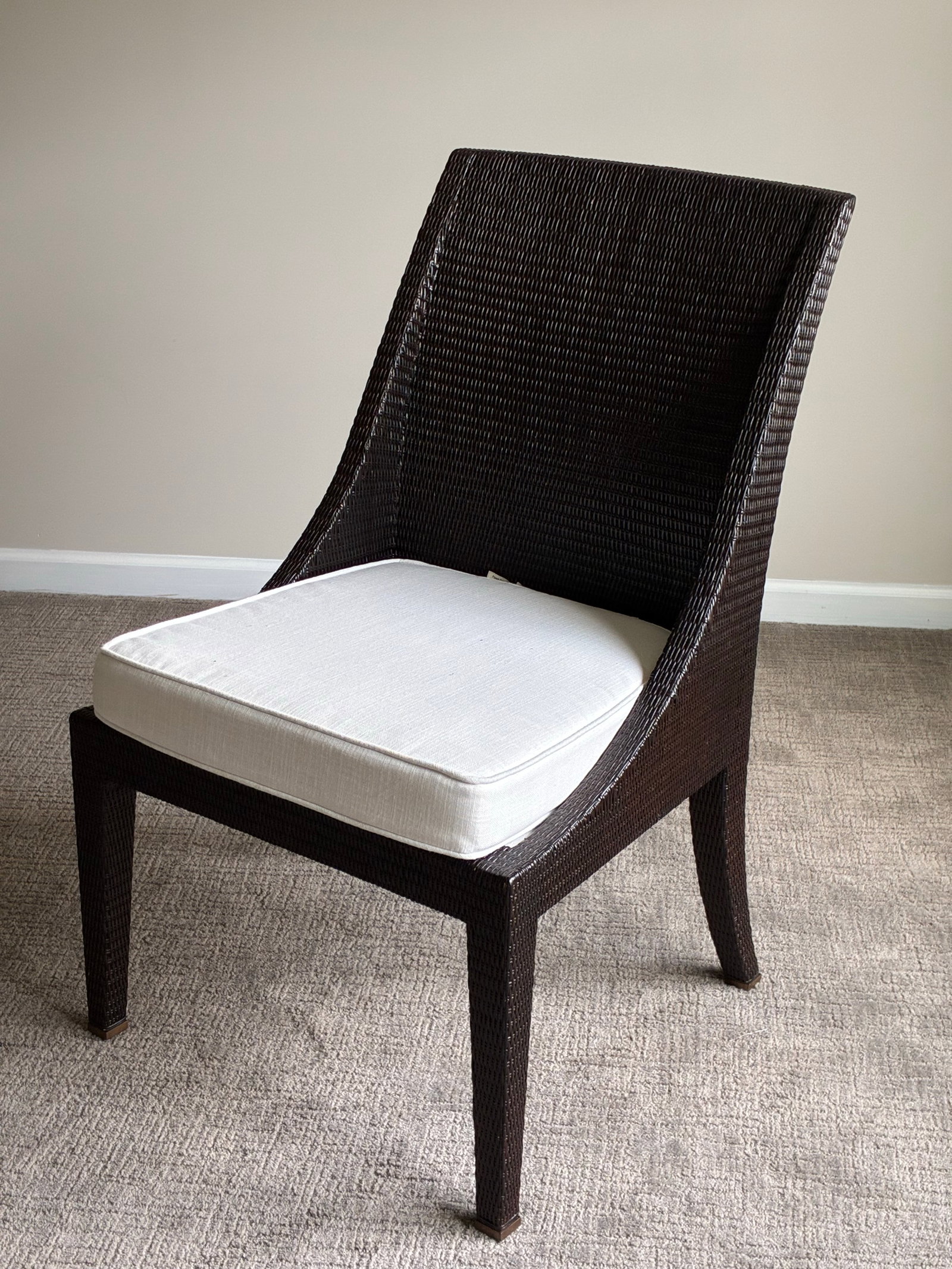 Late 20th Century McGuire Woven Rattan Side Dining Chair With Ivory Cushion - 5