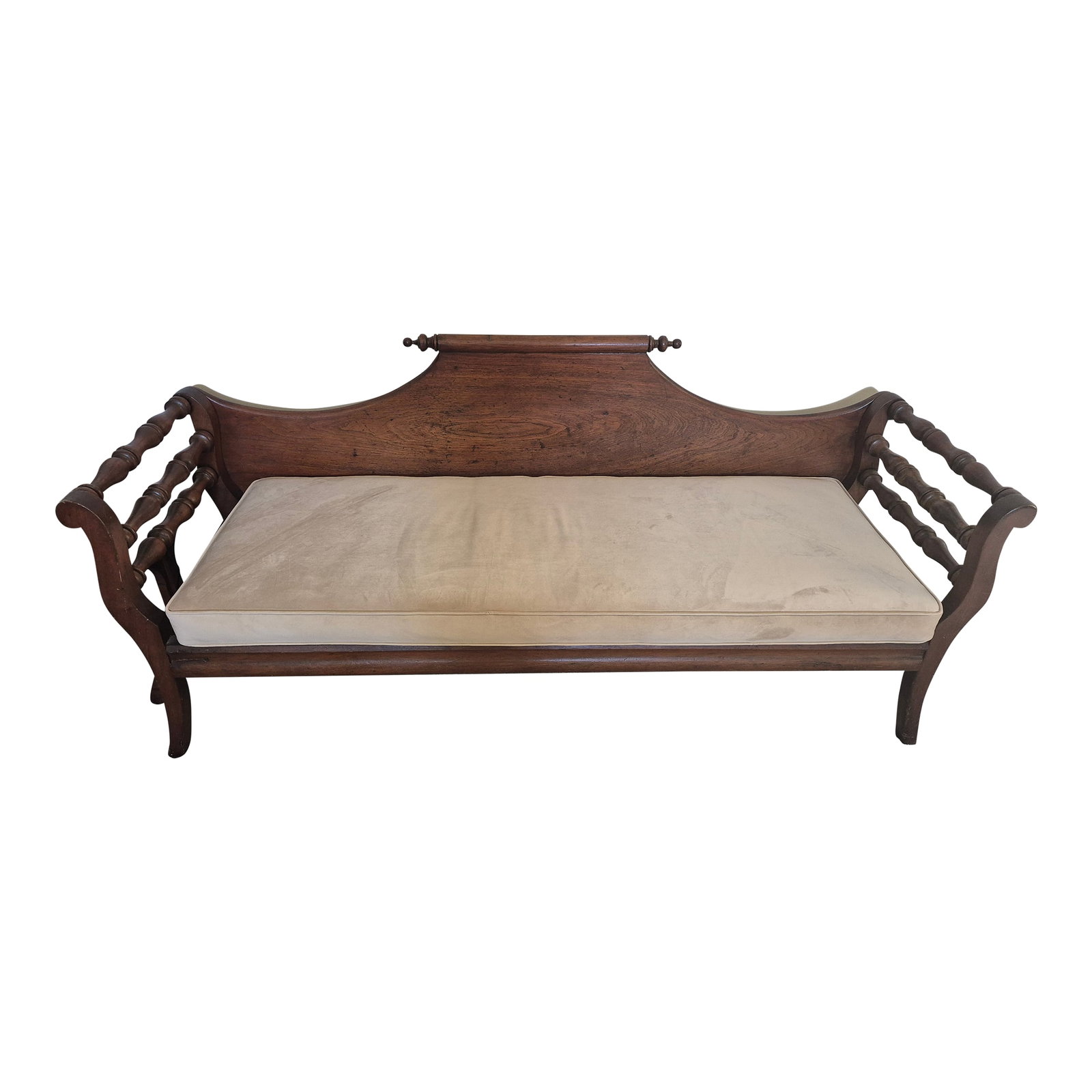 1860 - 70 Australian Regency Cedar Miner Bench: This 19th Century Regency Australian Cedar Miners Couch (1860 - 70) was imported to the United States from Australia in the 1970s by the previous owner's sister. The upholstery (a golden velvet) was r