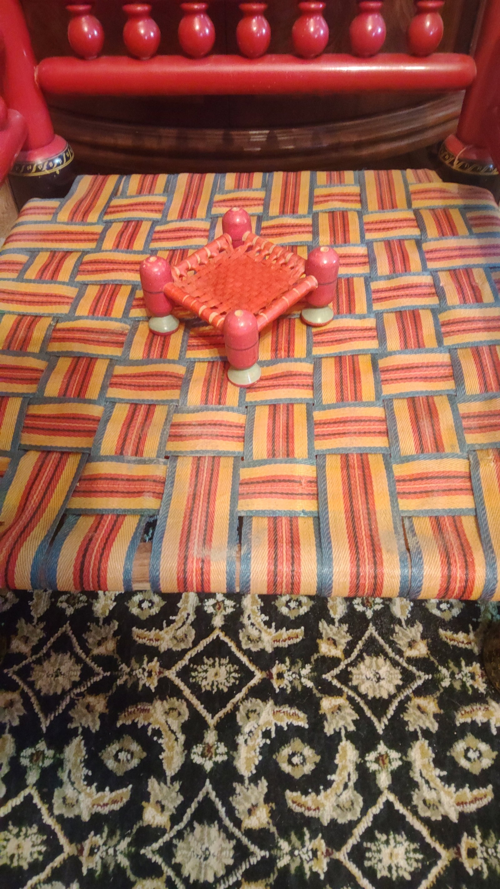 Vintage Pakistani Punjabi Tribal Wedding Chair & Wooden Charpai Cot - 11