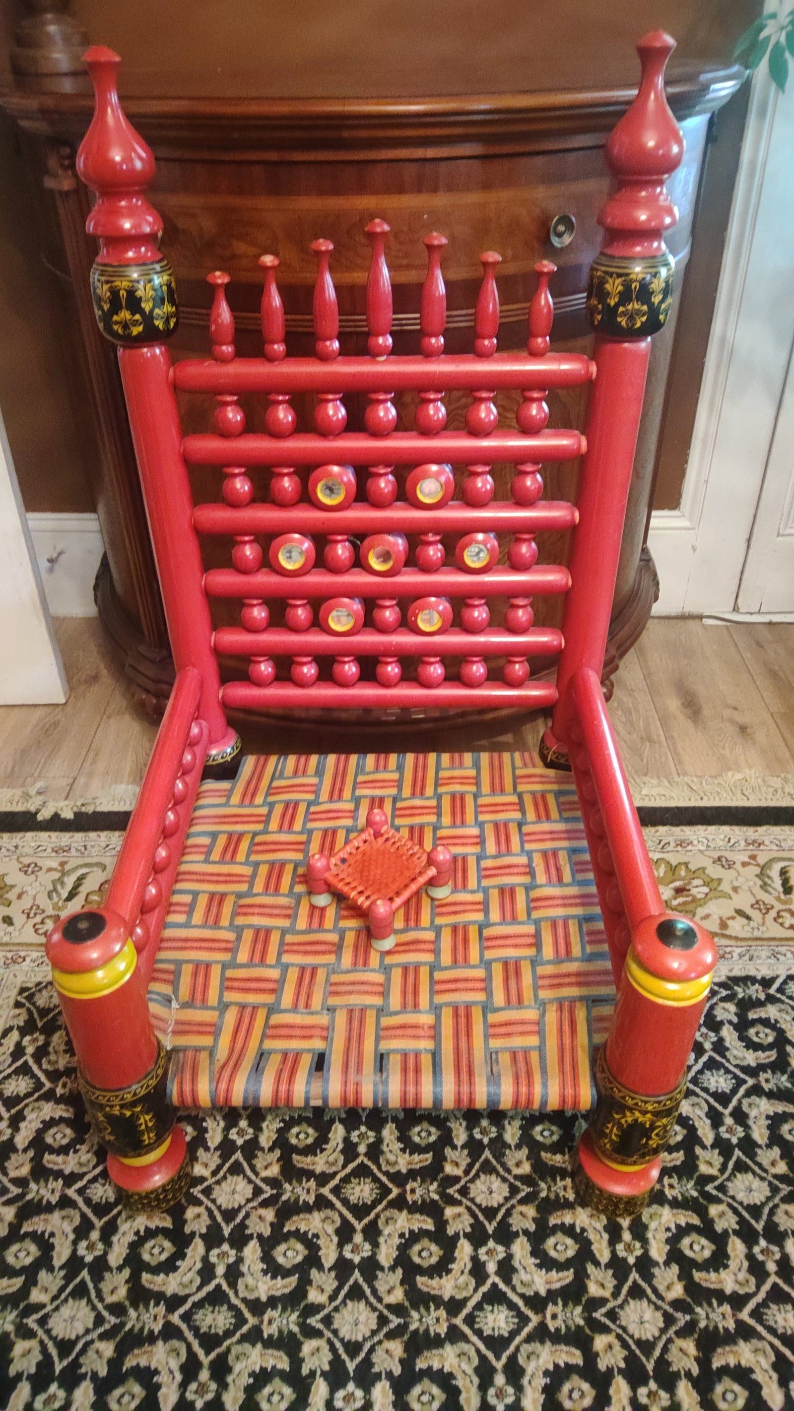 Vintage Pakistani Punjabi Tribal Wedding Chair & Wooden Charpai Cot - 13