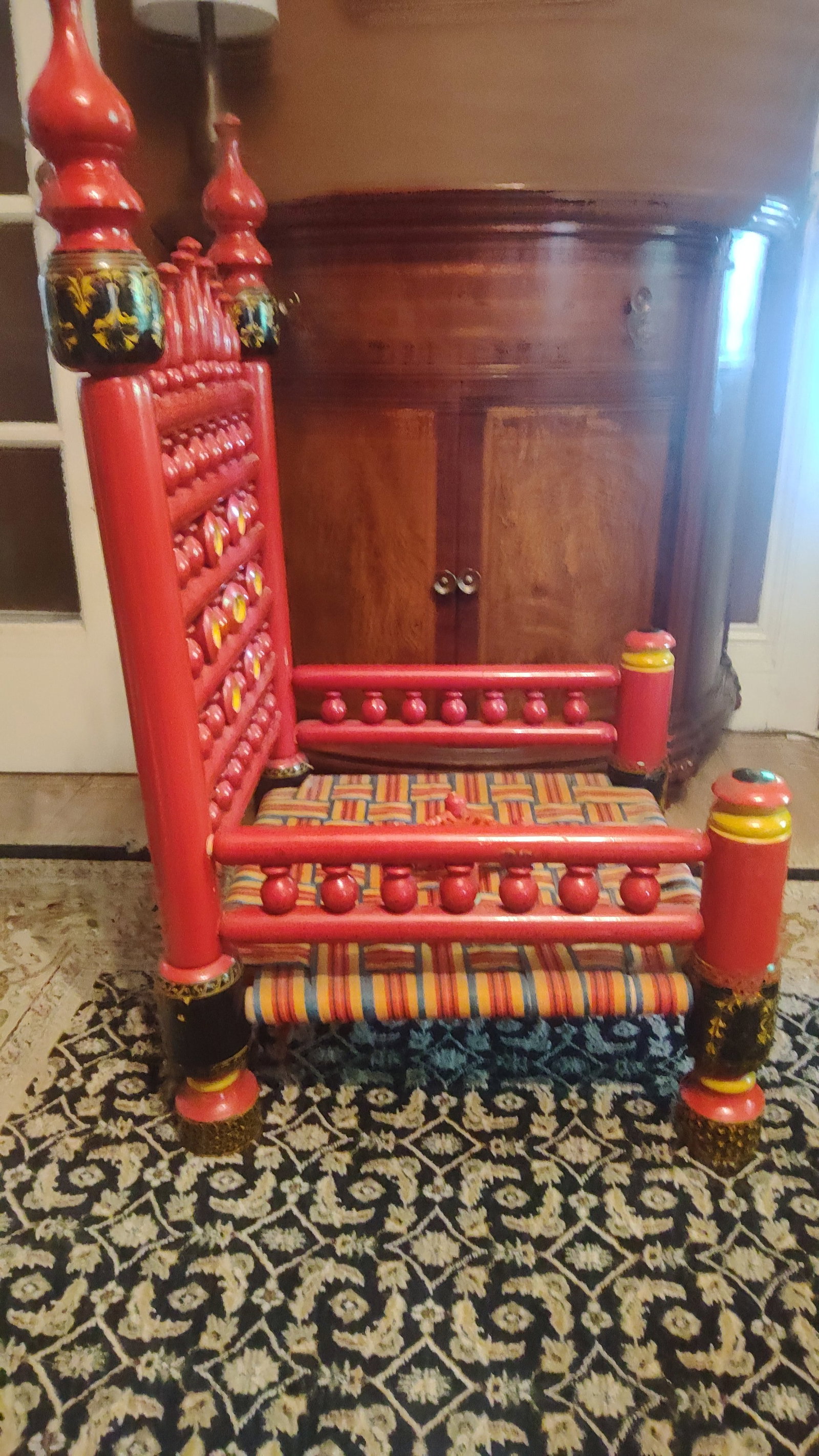 Vintage Pakistani Punjabi Tribal Wedding Chair & Wooden Charpai Cot - 2