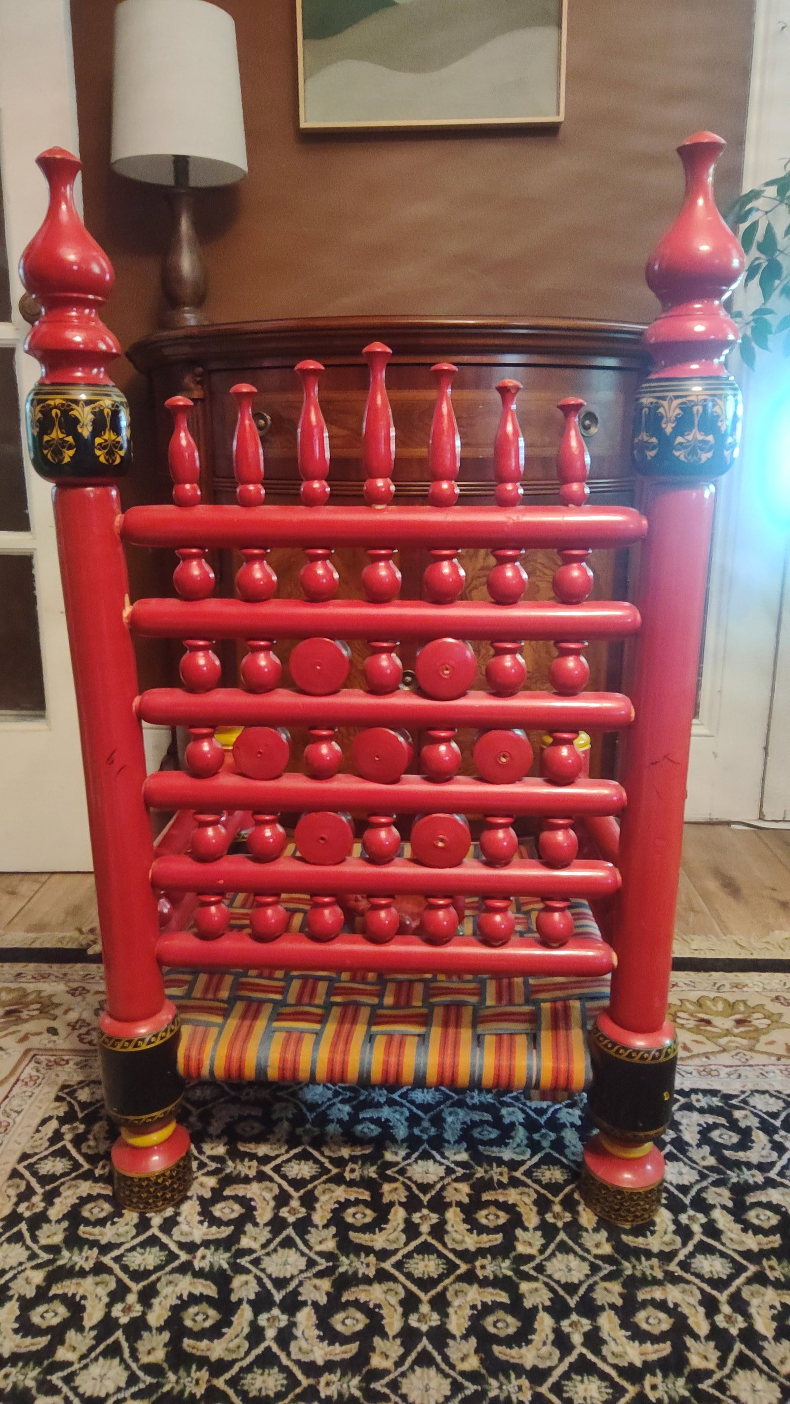 Vintage Pakistani Punjabi Tribal Wedding Chair & Wooden Charpai Cot - 5