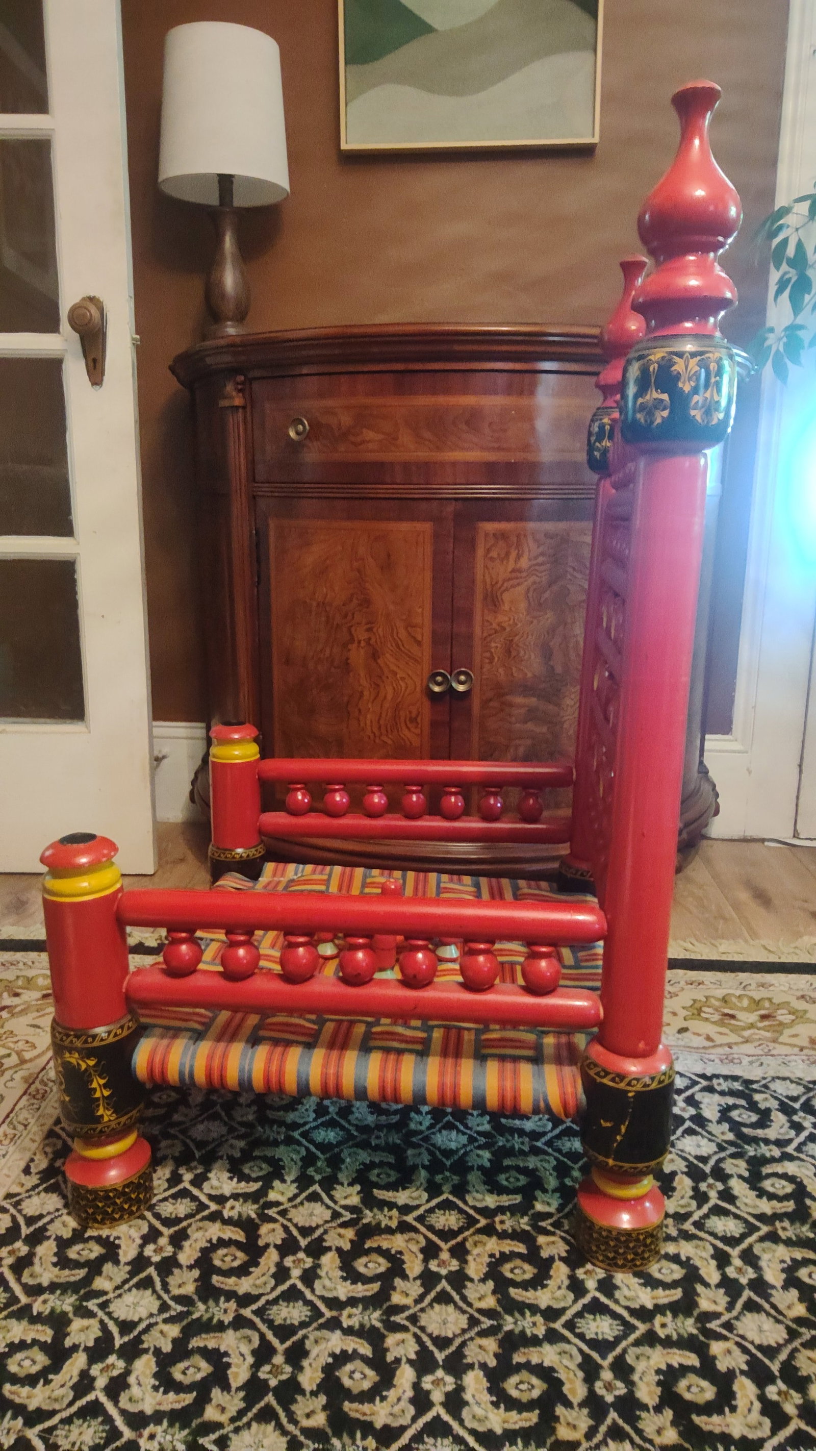 Vintage Pakistani Punjabi Tribal Wedding Chair & Wooden Charpai Cot - 7