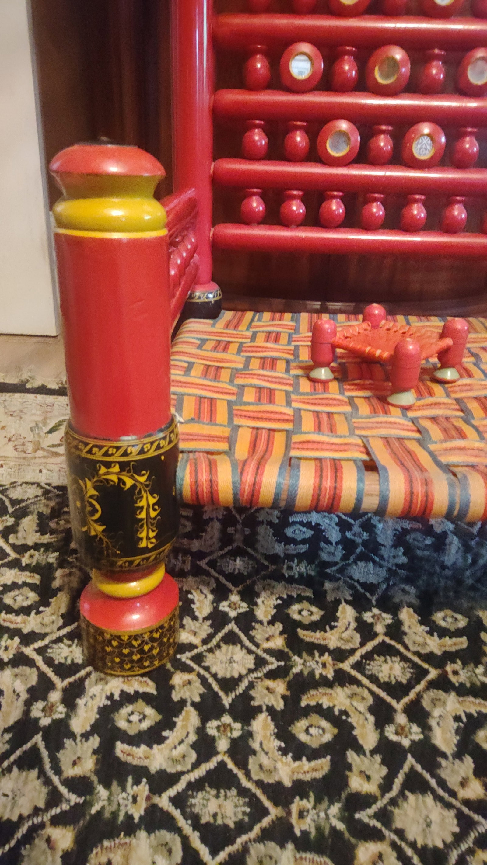 Vintage Pakistani Punjabi Tribal Wedding Chair & Wooden Charpai Cot - 9