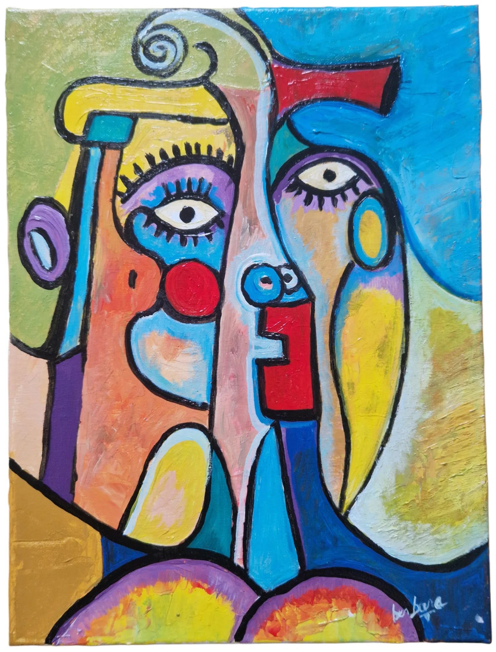 Mid-20th Century Bebela - Cubist Style Portrait, Oil on Canvas - 2