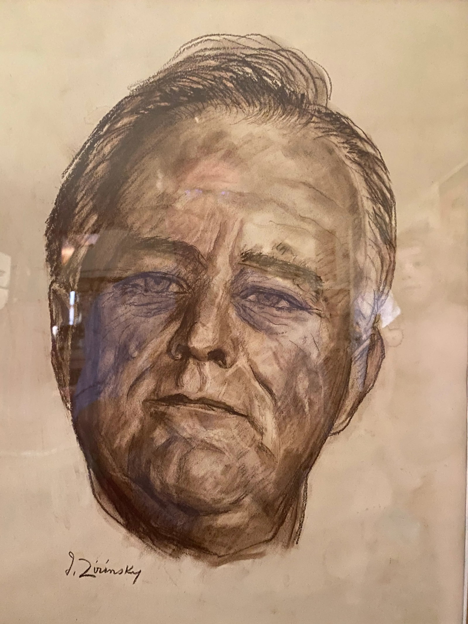 Mid 20th Century Portrait Chalk Drawing of Franklin Delano Roosevelt by Julius Zirinsky, Framed - 2