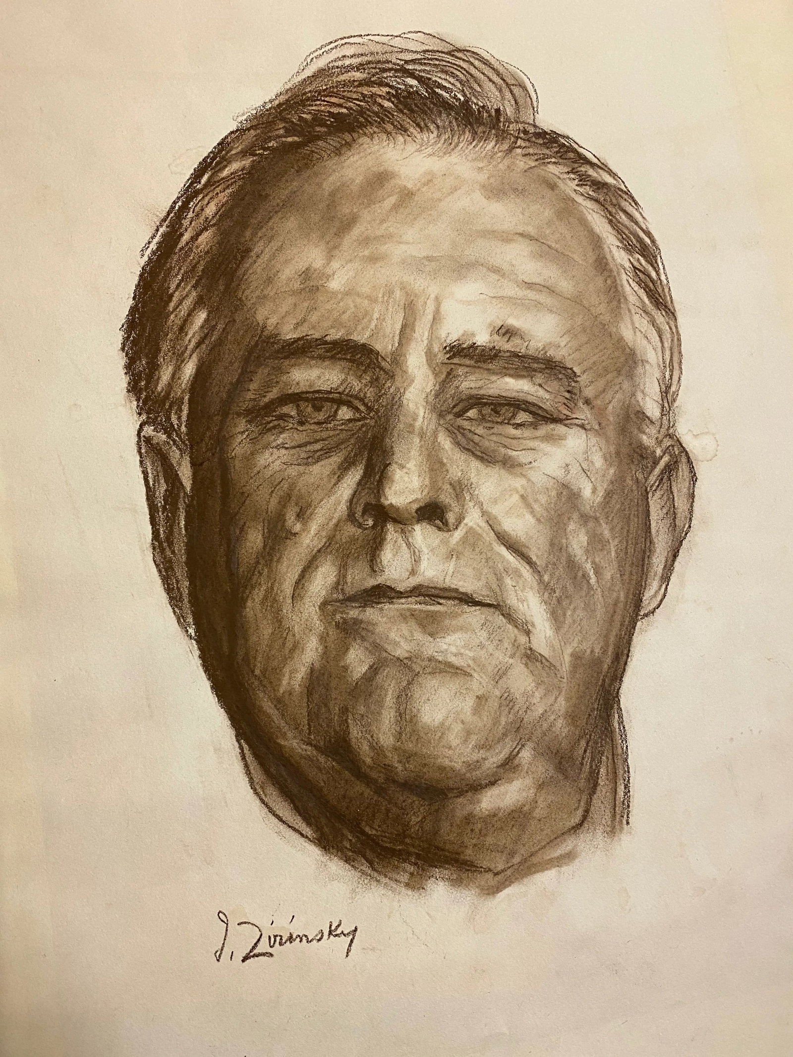 Mid 20th Century Portrait Chalk Drawing of Franklin Delano Roosevelt by Julius Zirinsky, Framed - 5