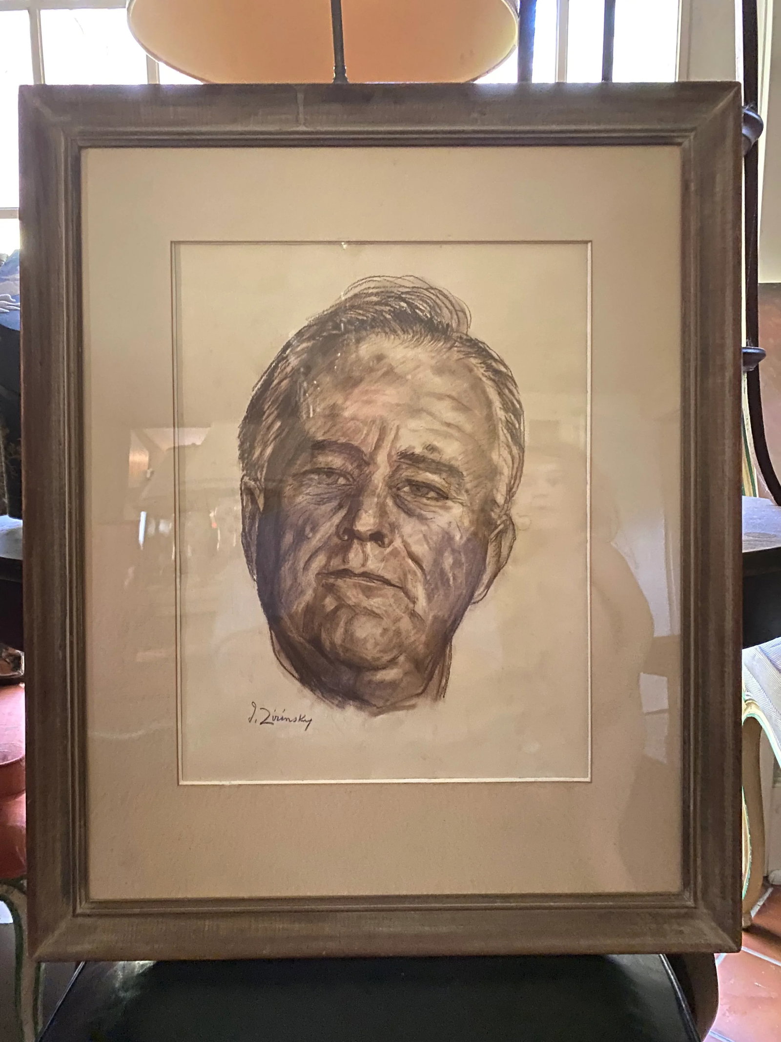 Mid 20th Century Portrait Chalk Drawing of Franklin Delano Roosevelt by Julius Zirinsky, Framed - 8