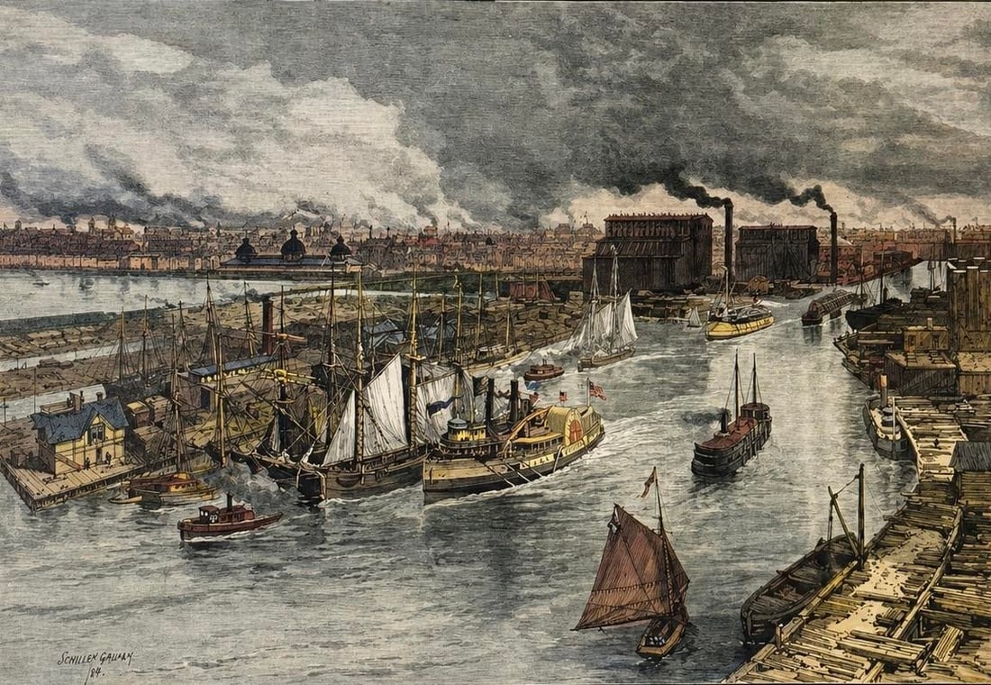 City of Chicago From Lighthouse Top on Lake Michigan, Original Print, 1884 - 2