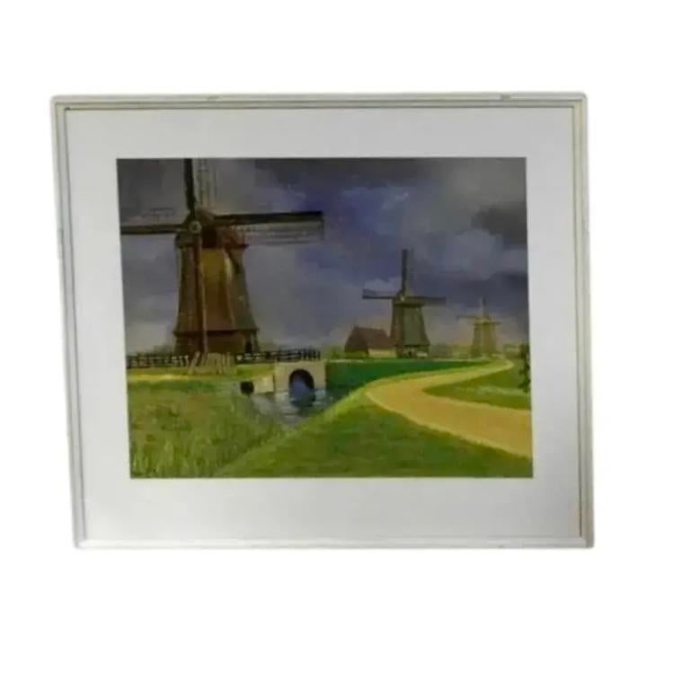 "Windmills" Vintage Oil Pastel, Framed - 4