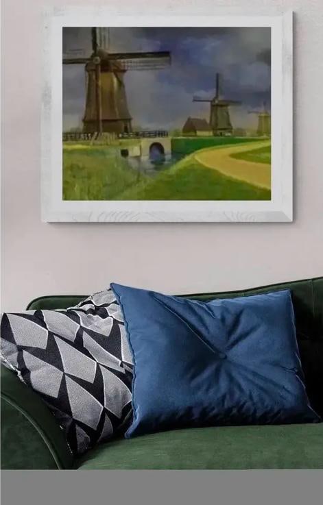 "Windmills" Vintage Oil Pastel, Framed - 5