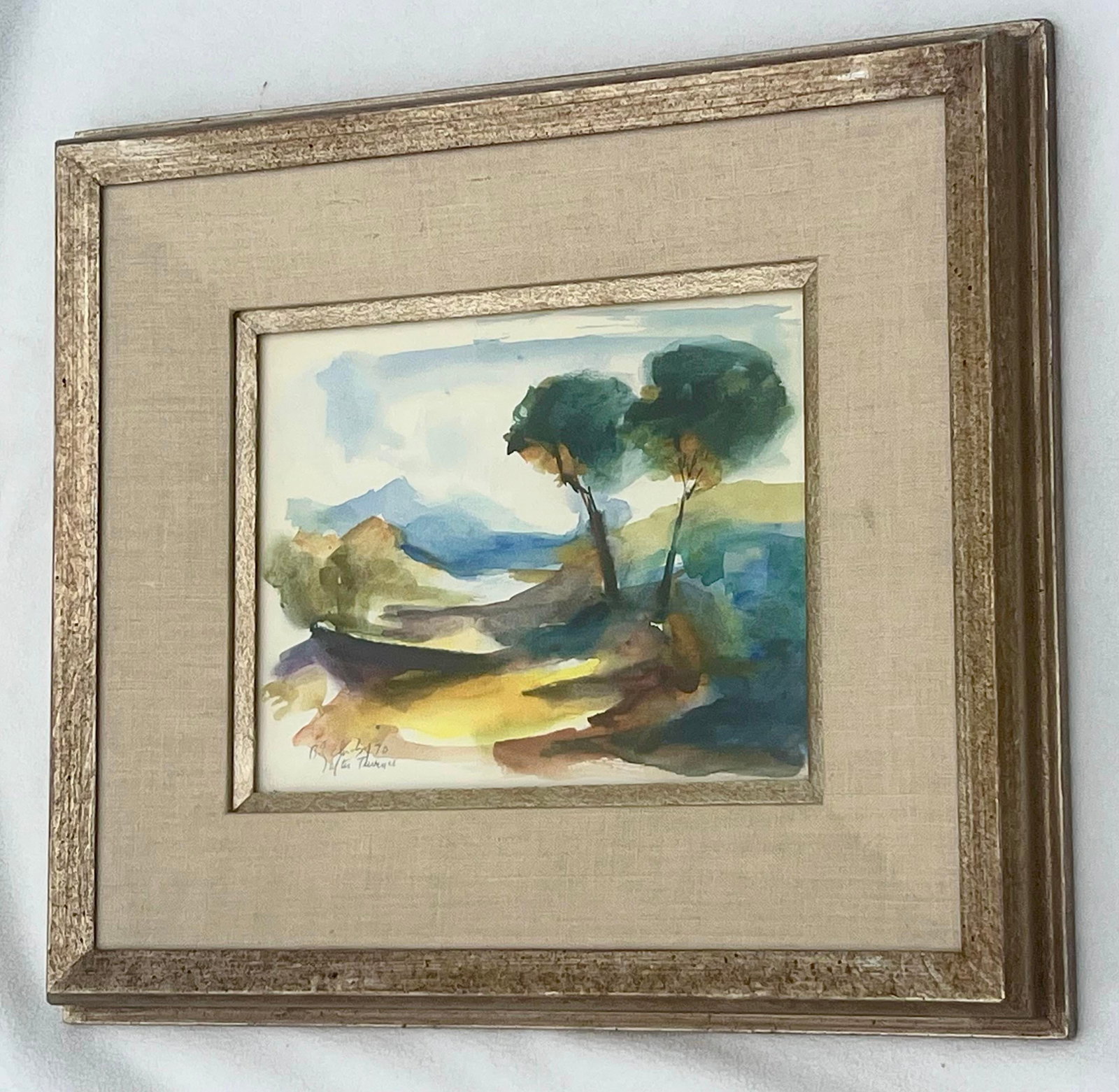 Original 1970 Framed Watercolor Landscape Painting - 3