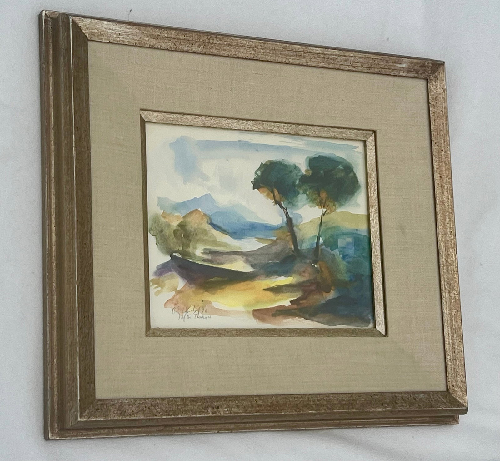 Original 1970 Framed Watercolor Landscape Painting - 4