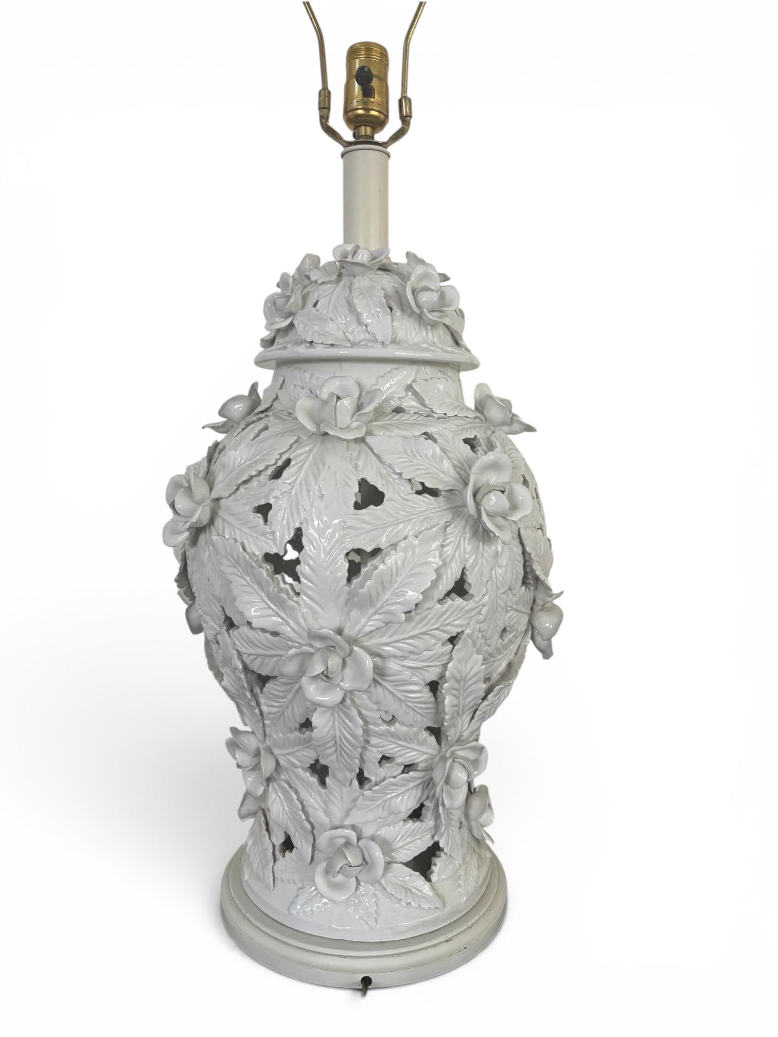 Mid 20th Century Extra Large Porcelain Floral Table Lamp in the Style of Casa Pupo - 7