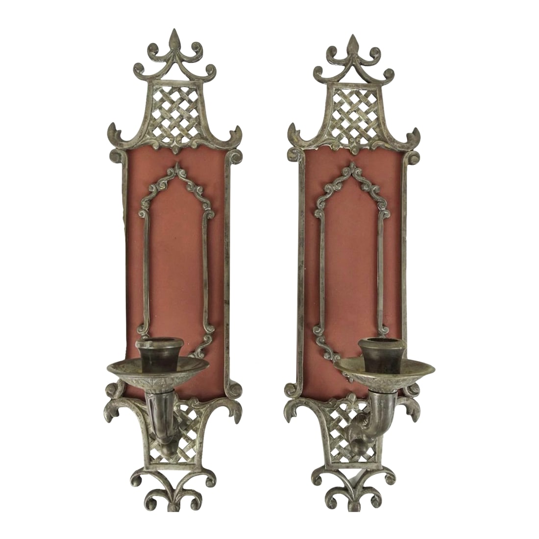 A Pair of English Antique Silver Finish Iron Wall Sconces (1 of 5)