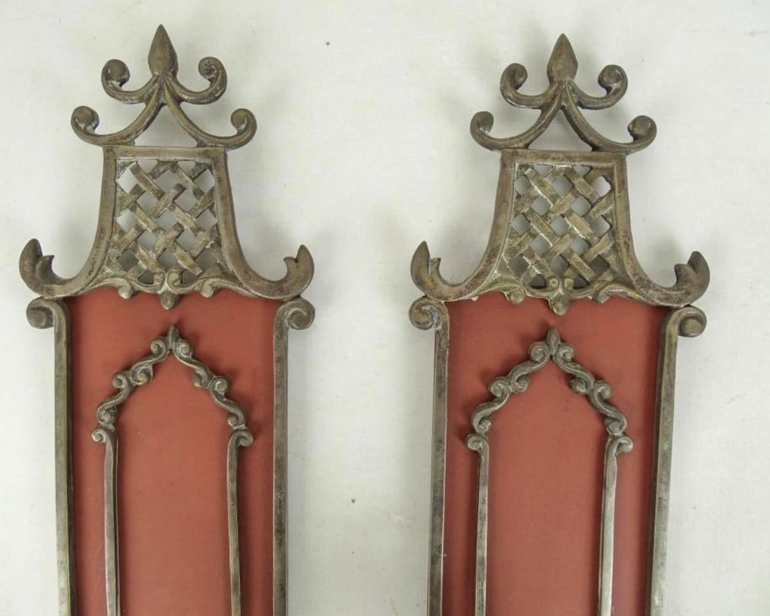 A Pair of English Antique Silver Finish Iron Wall Sconces - 2