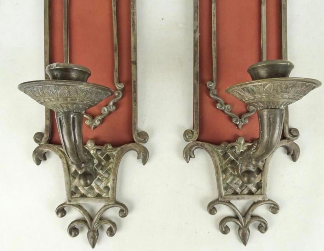A Pair of English Antique Silver Finish Iron Wall Sconces - 3