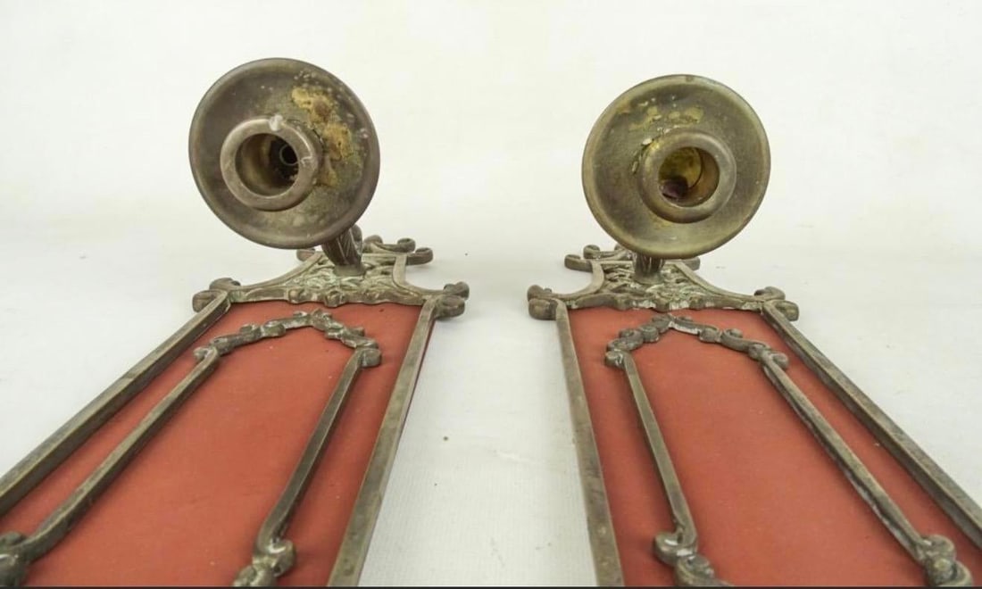 A Pair of English Antique Silver Finish Iron Wall Sconces - 4