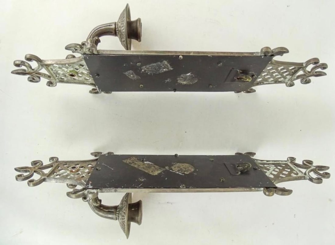 A Pair of English Antique Silver Finish Iron Wall Sconces - 5