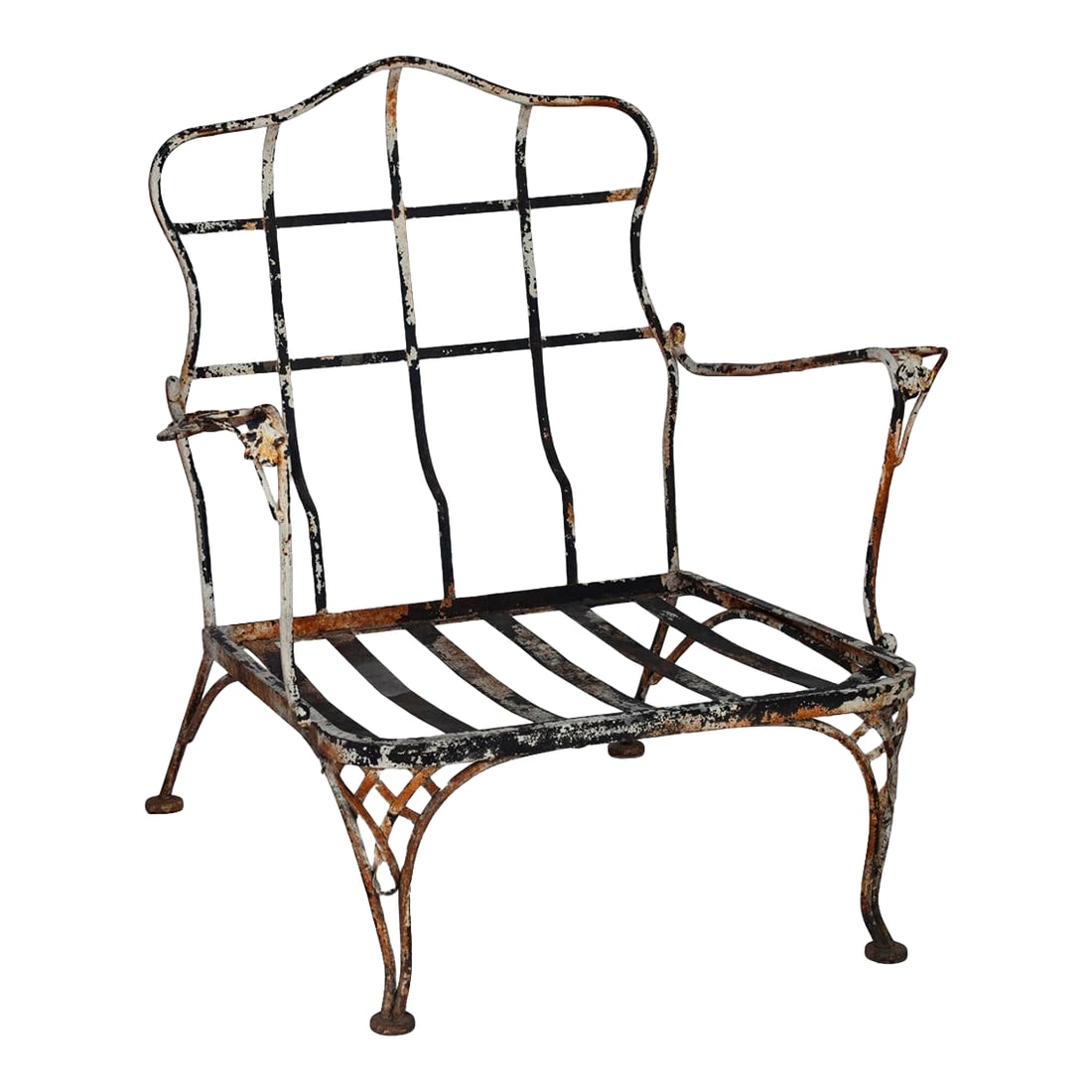 Vintage Rustic Patina Garden Chair: A Wonderful Vintage Rustic Patina Garden Chair with matte clearcoat to retain the Patina. Cushions not included. Condition: Alterations: Original Condition Unaltered Imperfections: Some Imperfections