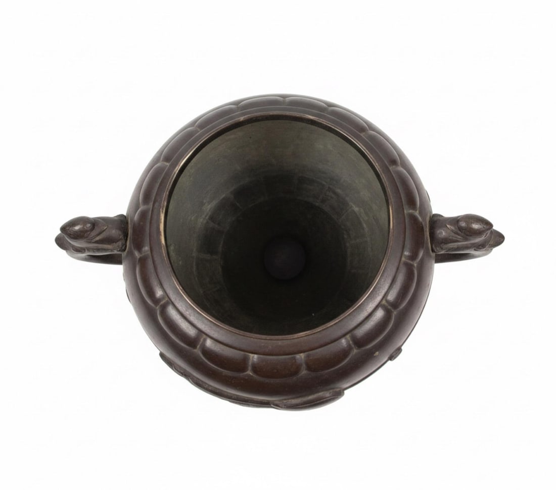 Antique Patinated Bronze Oil Lamp Kerosene Meiji Style Etched Glass Globe Eagle - 4