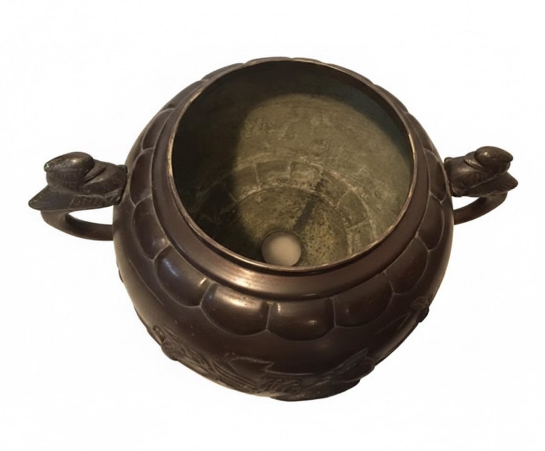 Antique Patinated Bronze Oil Lamp Kerosene Meiji Style Etched Glass Globe Eagle - 8