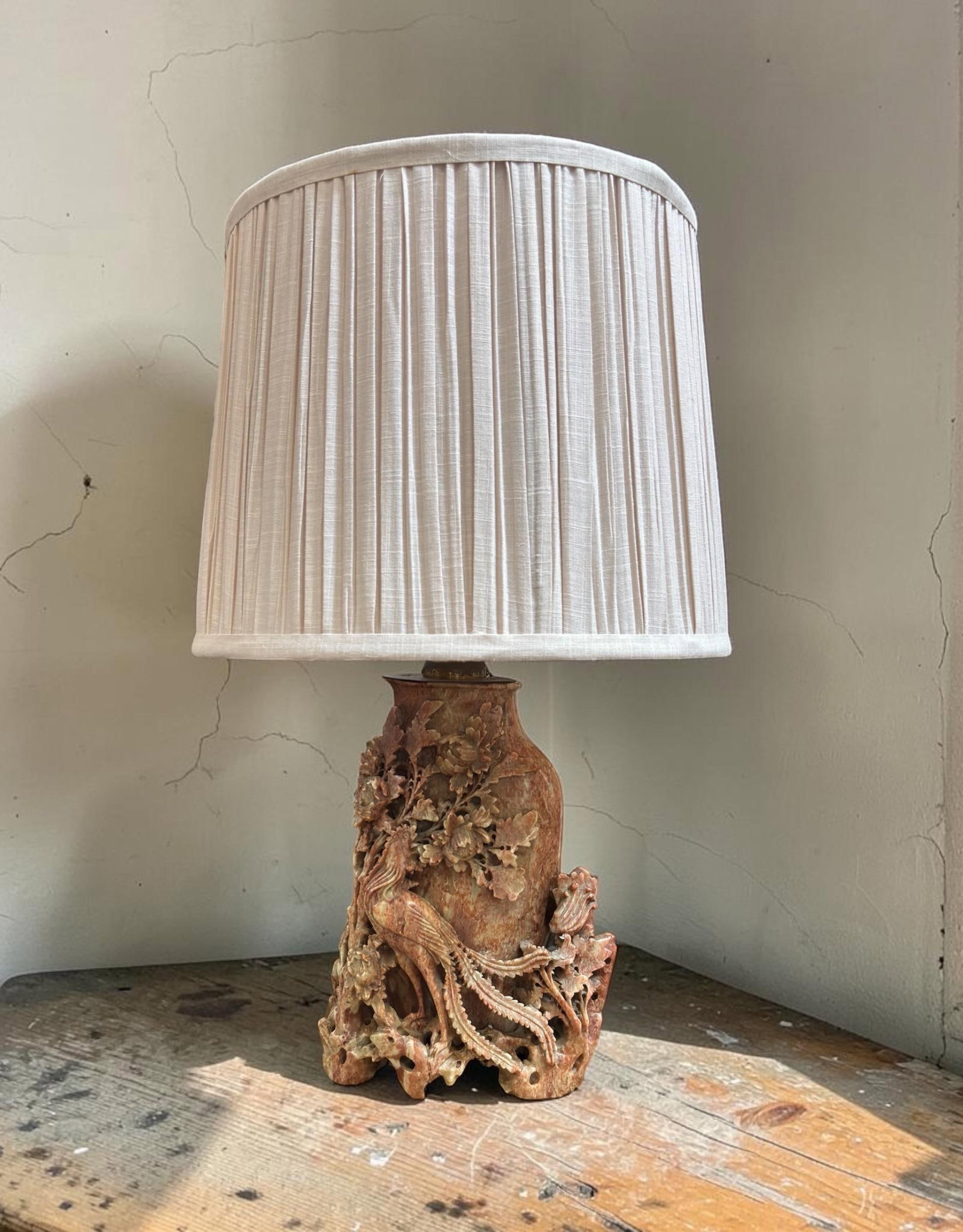 Antique Chinese Carved Soapstone Lamp - 2