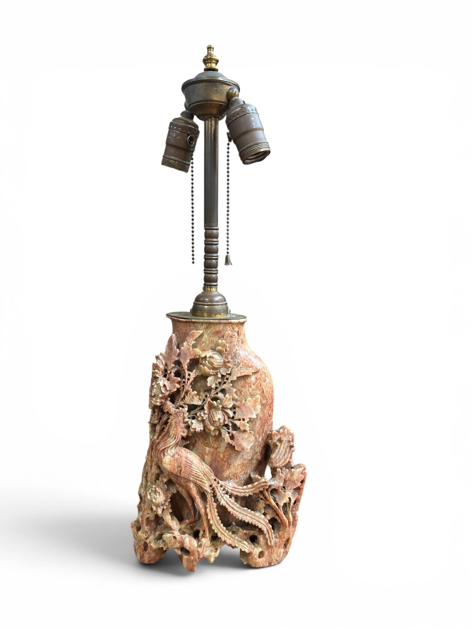 Antique Chinese Carved Soapstone Lamp - 3