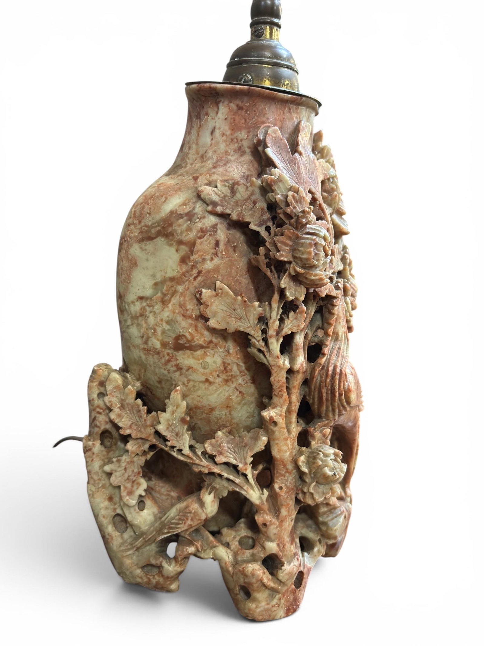Antique Chinese Carved Soapstone Lamp - 5