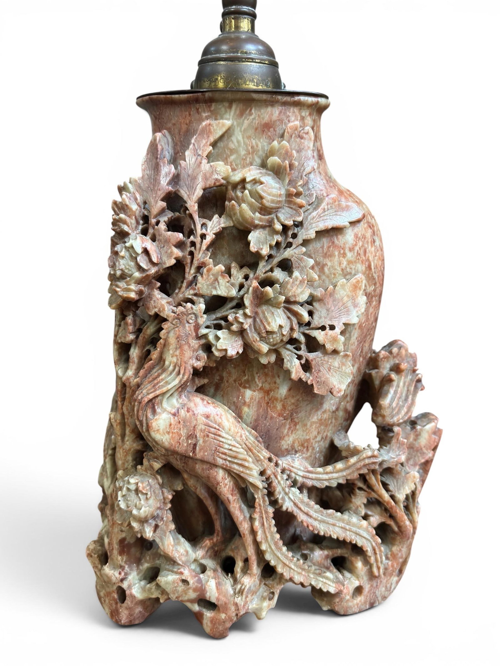 Antique Chinese Carved Soapstone Lamp - 6